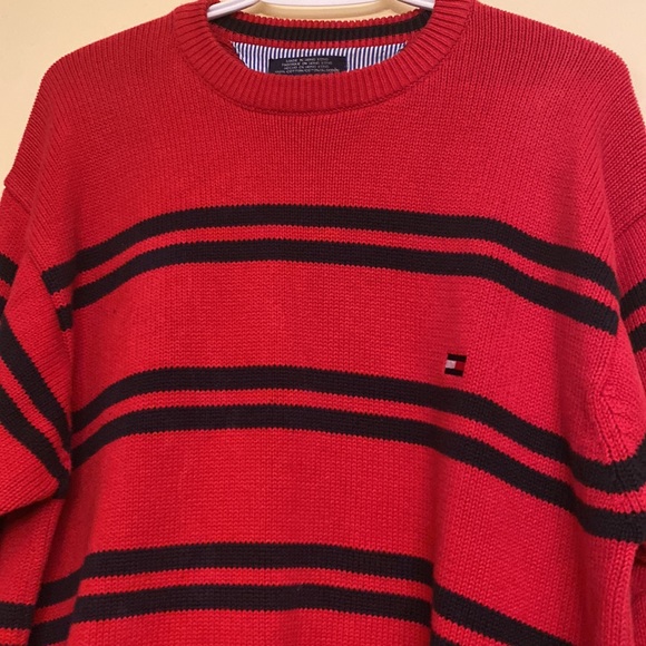 Tommy Hilfiger men's red stripes sweater - Picture 2 of 6